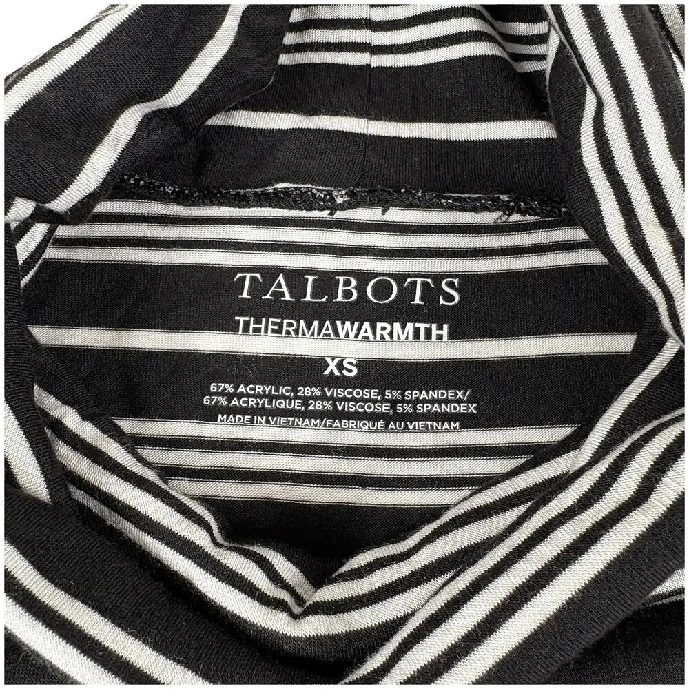 Talbots Thermawarm Turtleneck Women XS Striped Black White Cozy Layering Classic